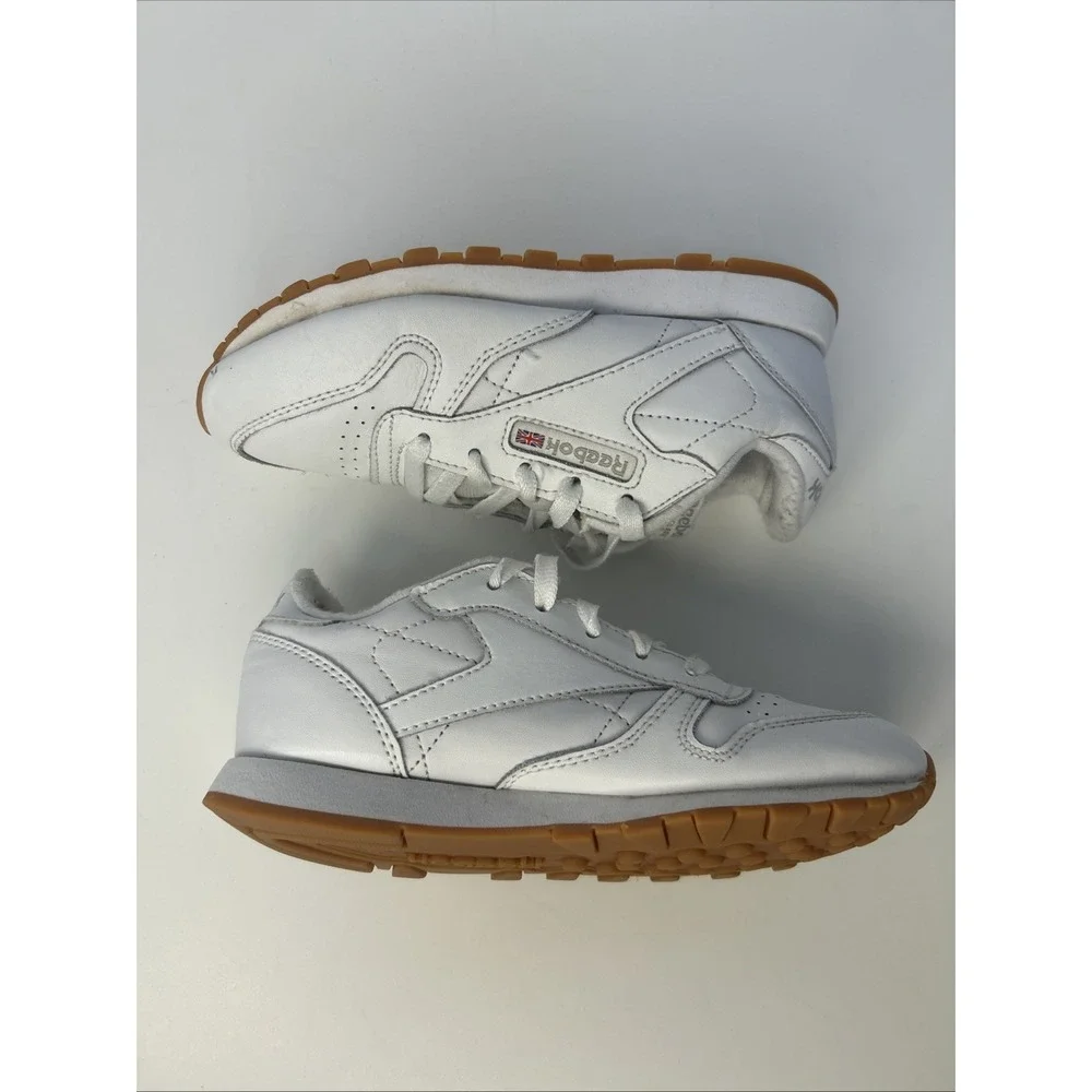 Reebok Classic Leather‎ Kids Sneakers Size 1 White/Gum Retro Athletic Shoes